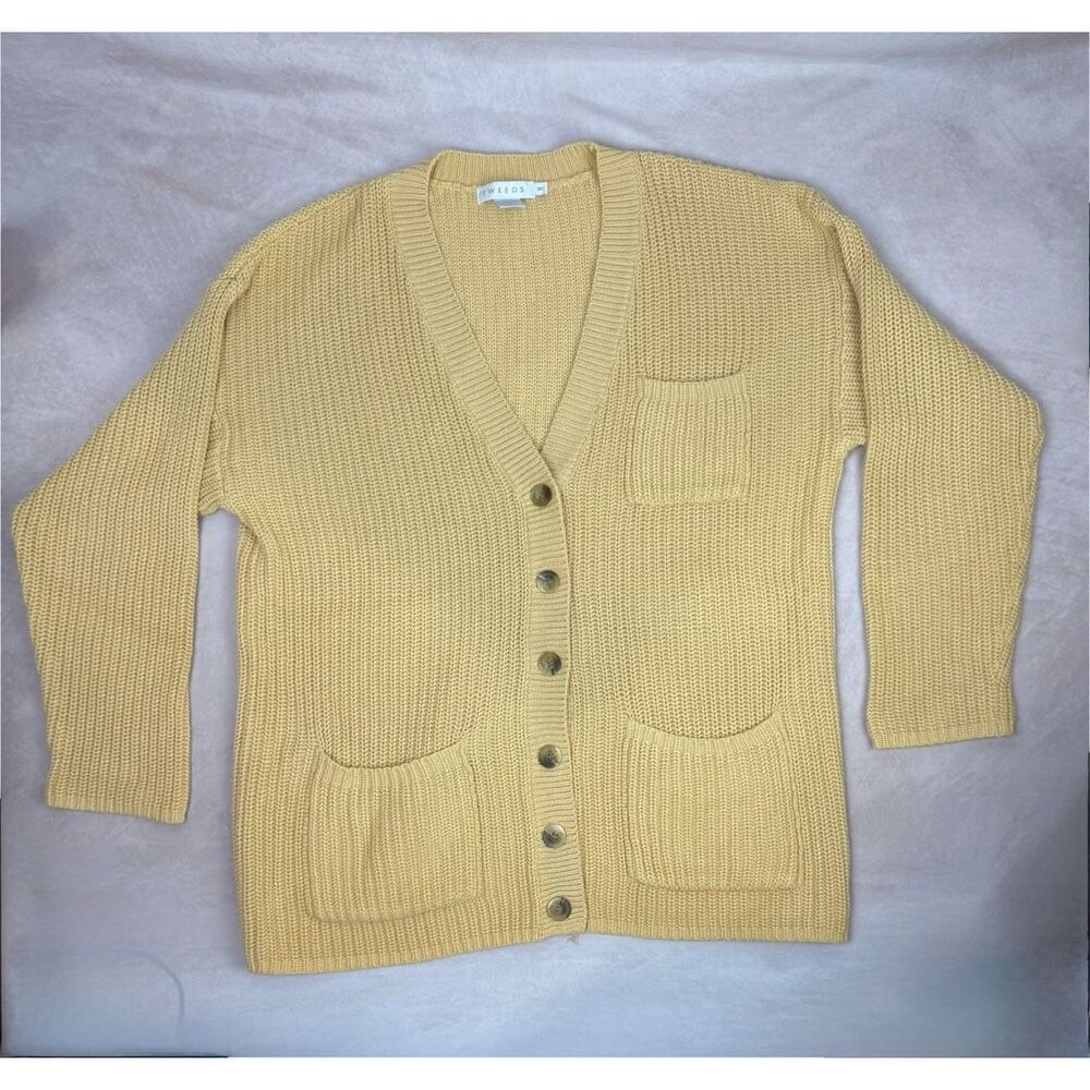 Tweeds 100% Cotton Yellow Cardigan Oversized Size Medium